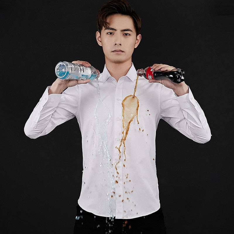 Men Business Anti-stain Shirt, Hydrophobic Material