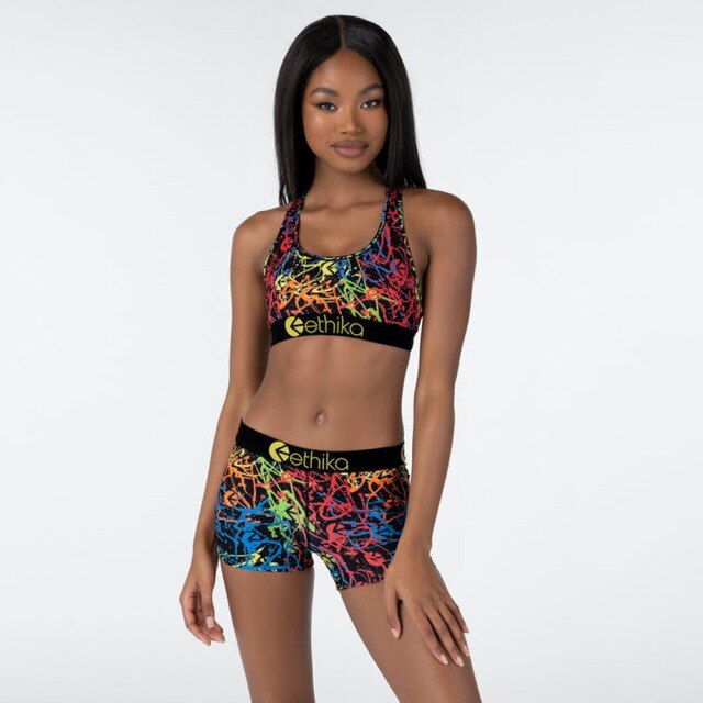 Sexy style print lady bra top and hot shorts two piece set