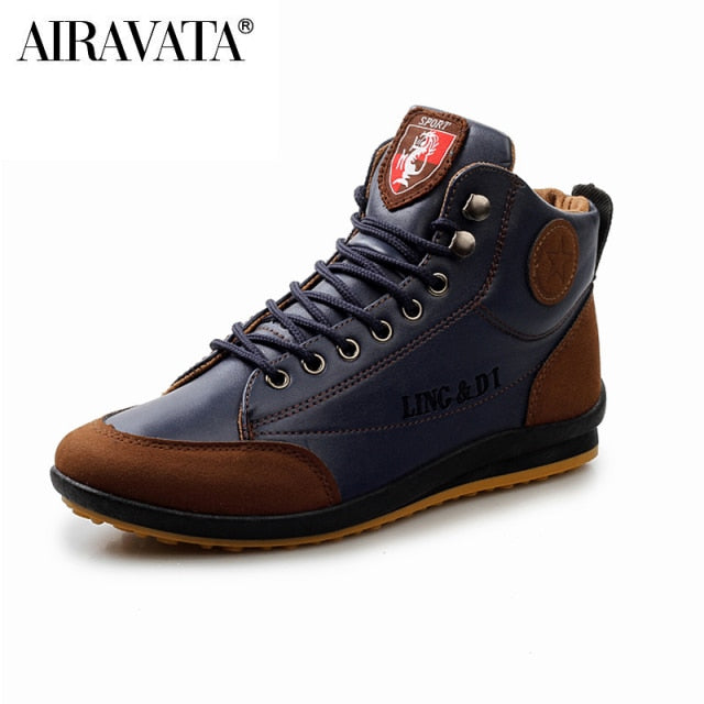 Men's Fashion Casual Leather Boots Lace Up Flat Shoes High-top Sneakers Ankle Boots