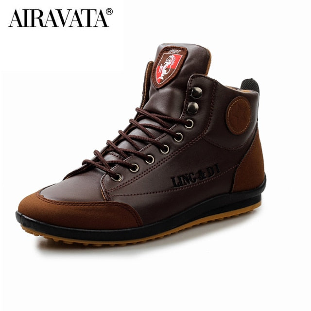 Men's Fashion Casual Leather Boots Lace Up Flat Shoes High-top Sneakers Ankle Boots