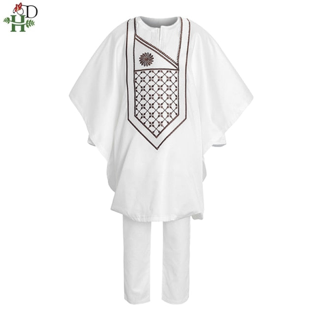H&D 2021 African Clothes For Kids Boys Long Sleeve Tops Embroidery Dashiki Robe Shirt Pant Set 3 PCS Agbada Suit Children Attire