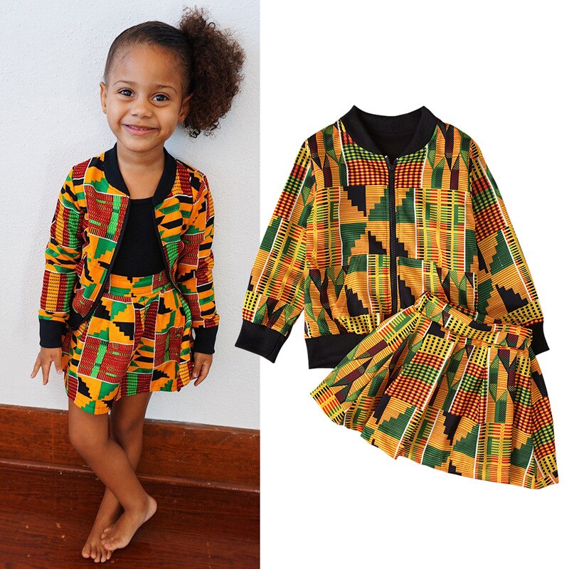 Children Print Evening Formal Dress Kids Baby Girls Spring African Boho Style Zipper Coat Skirts Carnival Party Princess Outfits