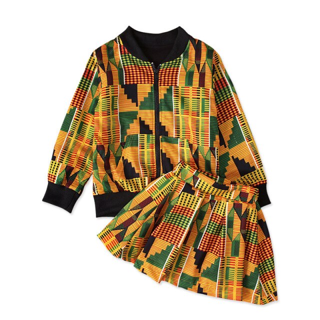 Children Print Evening Formal Dress Kids Baby Girls Spring African Boho Style Zipper Coat Skirts Carnival Party Princess Outfits