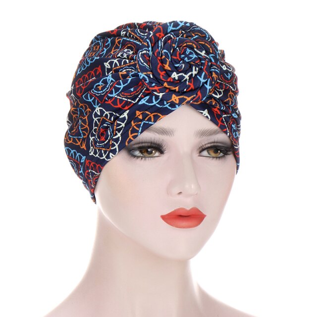 Bohe Vintage Muslim Women Turban African Pattern Knot Headwrap Fashion Warm Bandana Hats  Floral Printed Women Muslim Headscarf